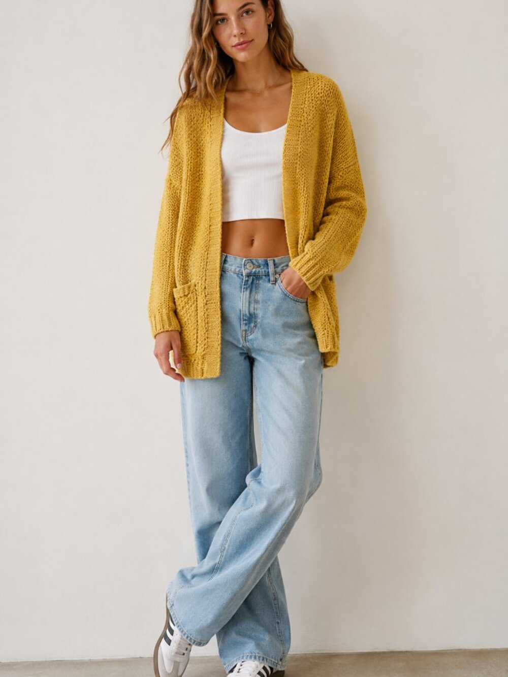 Butter Yellow Urban Outfitters cozy, textured-knit open-front cardigan